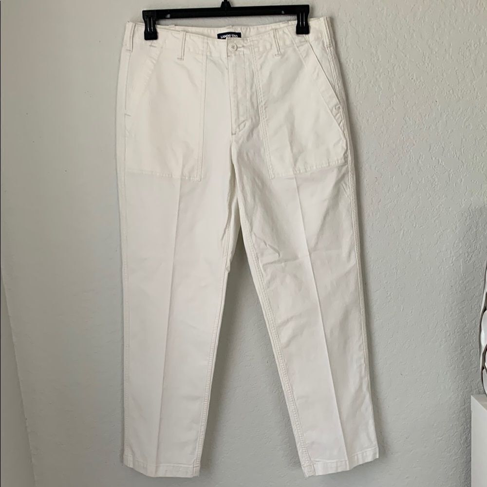 Lands' End White Flat-Front Straight Leg Cotton Blend Women’s Size 14